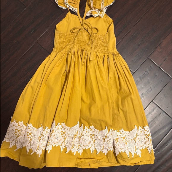 Girls' Mustard Yellow Lace-Trim Party Dress - Picture 9 of 9